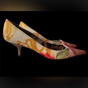 Roberto Cavalli Multicolor Floral with silver kitten heels